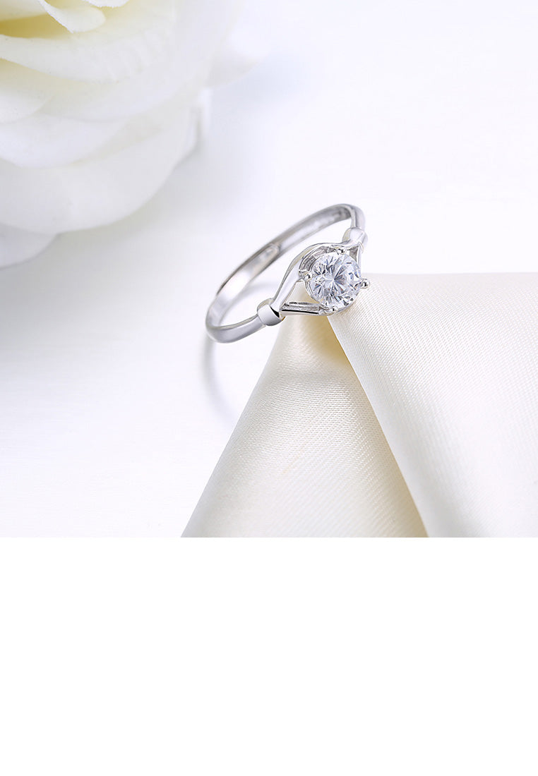 925 Sterling Silver Fashion Simple Hollow Geometric Adjustable Ring with Cubic Zircon