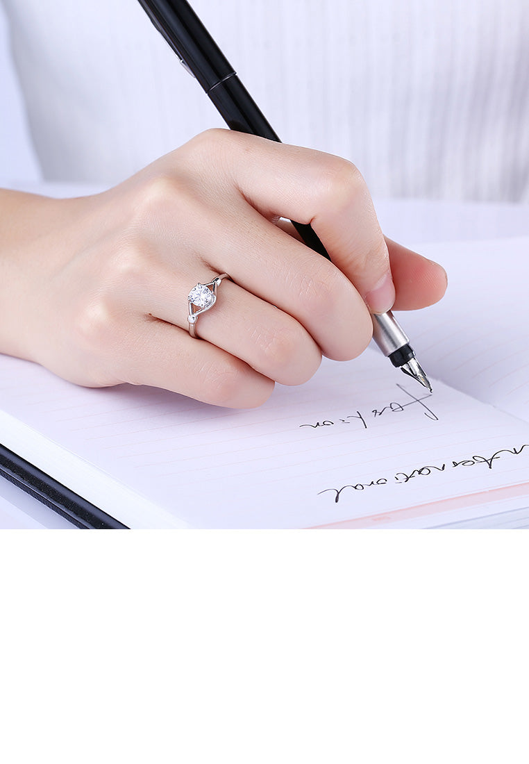 925 Sterling Silver Fashion Simple Hollow Geometric Adjustable Ring with Cubic Zircon