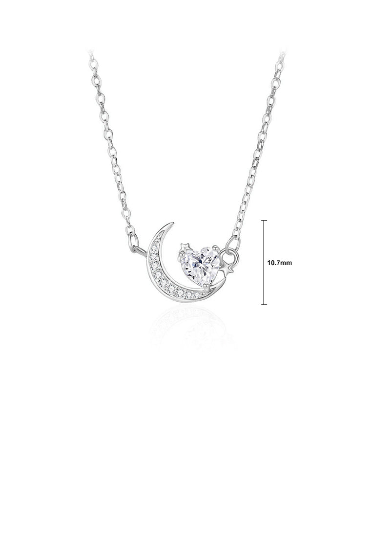 925 Sterling Silver Fashion Simple Heart-shaped Moon Pendant with Cubic Zirconia and Necklace - Luxurious Look