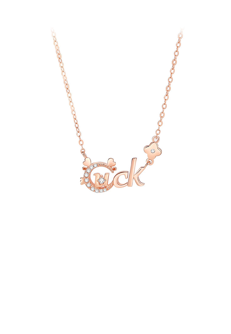 925 Sterling Silver Plated Rose Gold Fashion and Cute Chinese Zodiac Dragon Luck Pendant with Cubic Zirconia and Necklace - Luxurious Look