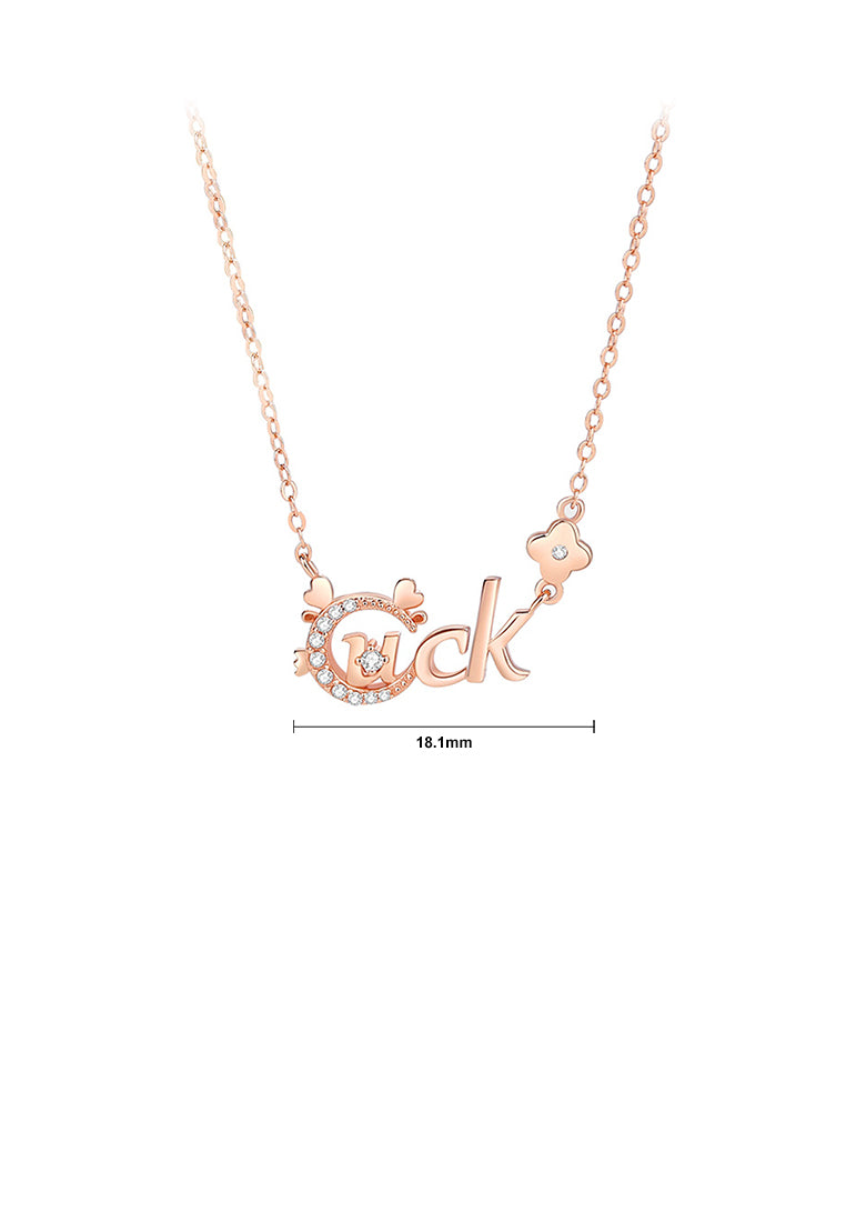 925 Sterling Silver Plated Rose Gold Fashion and Cute Chinese Zodiac Dragon Luck Pendant with Cubic Zirconia and Necklace - Luxurious Look