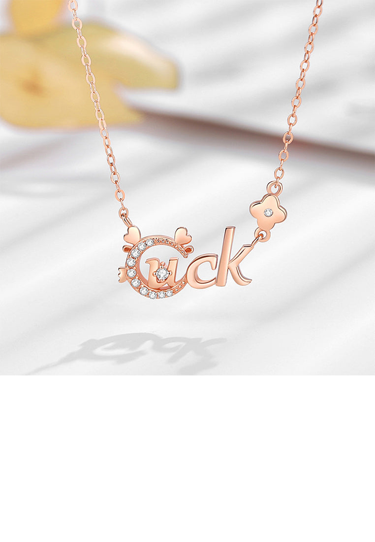 925 Sterling Silver Plated Rose Gold Fashion and Cute Chinese Zodiac Dragon Luck Pendant with Cubic Zirconia and Necklace - Luxurious Look