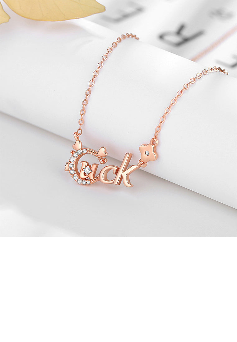925 Sterling Silver Plated Rose Gold Fashion and Cute Chinese Zodiac Dragon Luck Pendant with Cubic Zirconia and Necklace - Luxurious Look