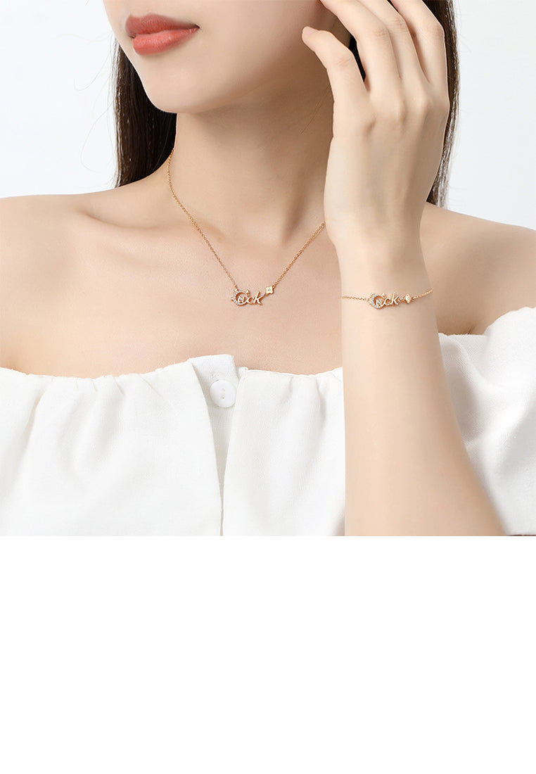 925 Sterling Silver Plated Rose Gold Fashion and Cute Chinese Zodiac Dragon Luck Pendant with Cubic Zirconia and Necklace - Luxurious Look