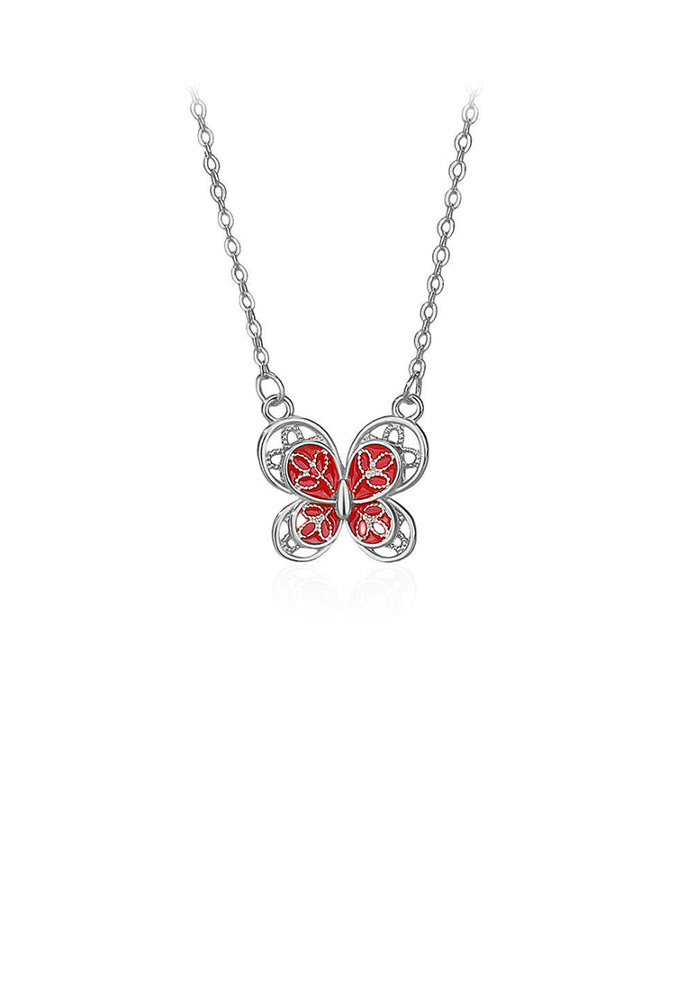 925 Sterling Silver Simple Temperament Hollow Butterfly Pendant with Necklace