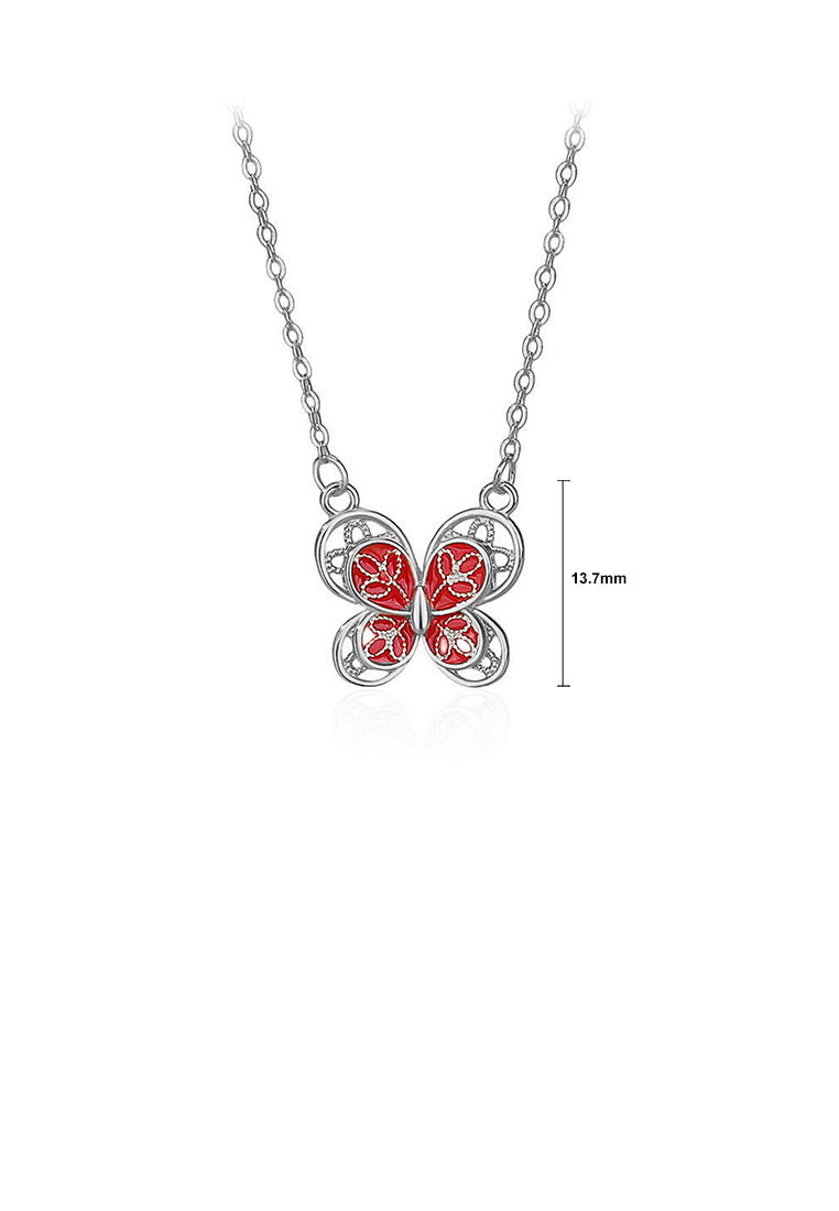 925 Sterling Silver Simple Temperament Hollow Butterfly Pendant with Necklace