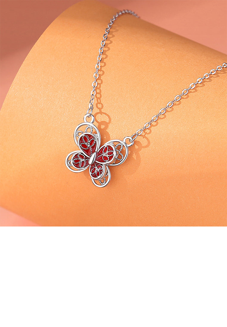 925 Sterling Silver Simple Temperament Hollow Butterfly Pendant with Necklace