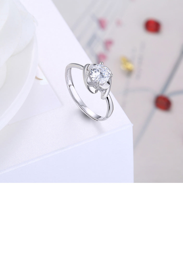 925 Sterling Silver Simple Romantic Geometric Cubic Zircon Adjustable Ring