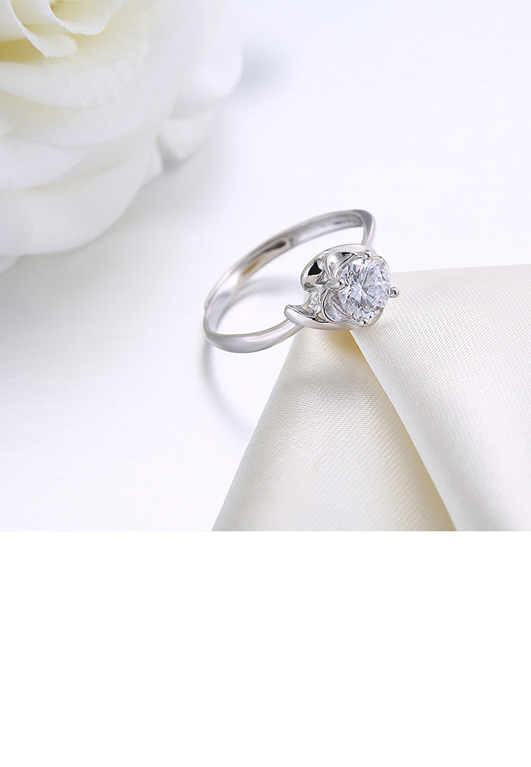 925 Sterling Silver Simple Romantic Geometric Cubic Zircon Adjustable Ring