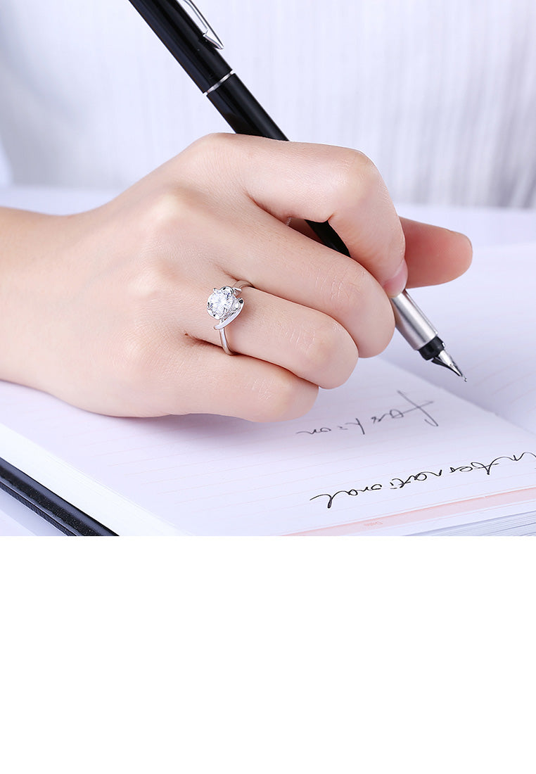 925 Sterling Silver Simple Romantic Geometric Cubic Zircon Adjustable Ring