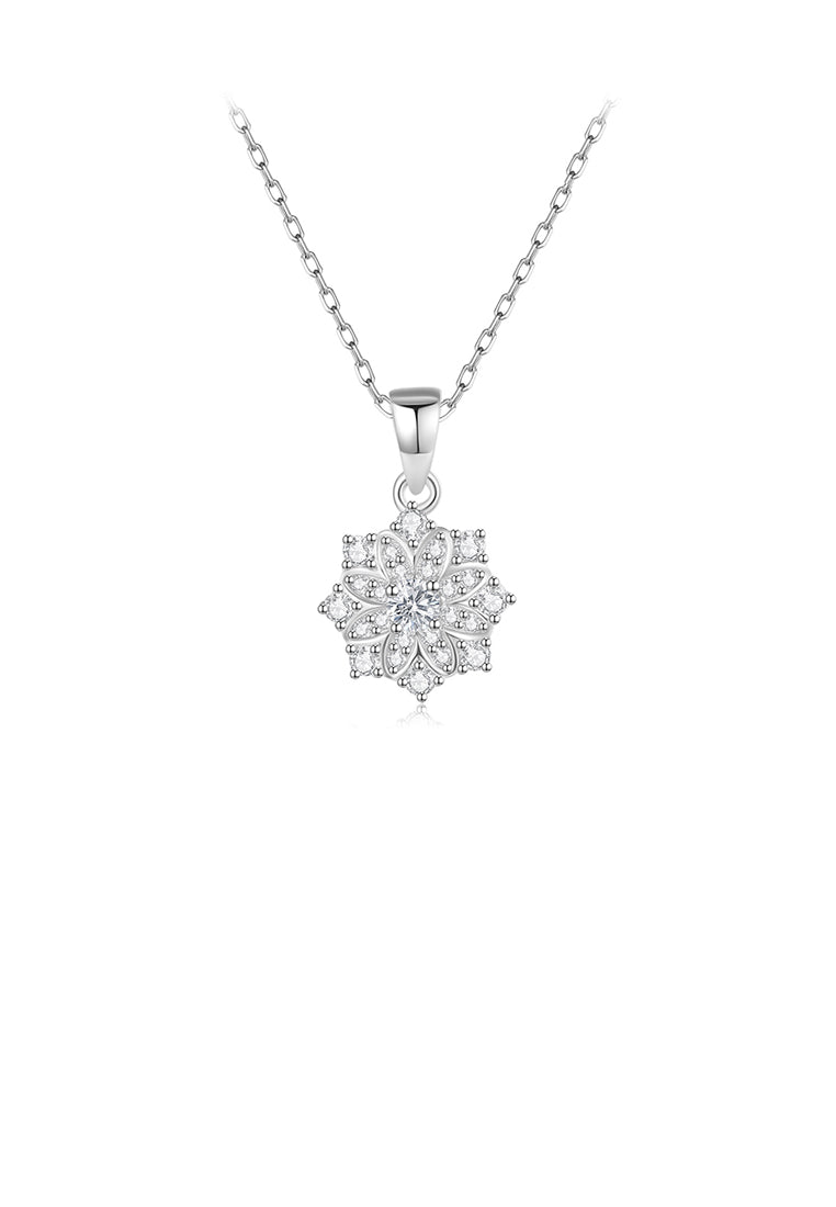925 Sterling Silver Fashion Brilliant Flower Pendant with Cubic Zirconia and Necklace - Luxurious Look
