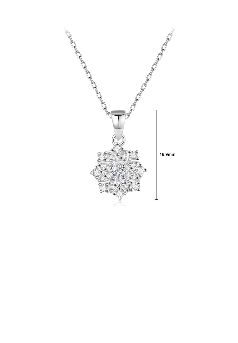 925 Sterling Silver Fashion Brilliant Flower Pendant with Cubic Zirconia and Necklace - Luxurious Look