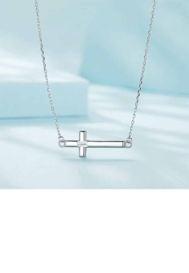 925 Sterling Silver Fashion Simple Cross Pendant with Necklace