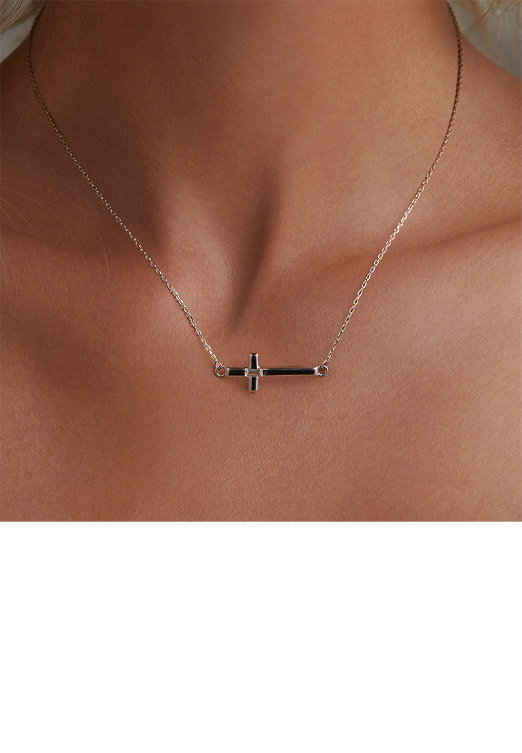925 Sterling Silver Fashion Simple Cross Pendant with Necklace