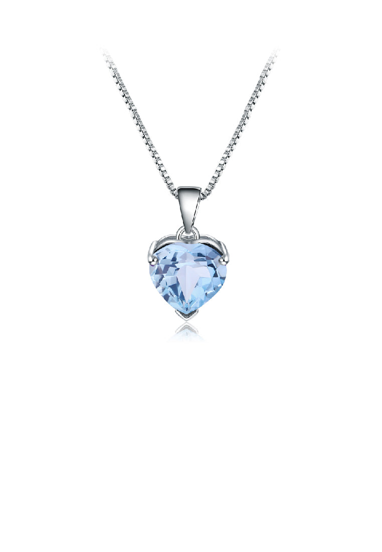 925 Sterling Silver Simple Romantic Heart Pendant with Blue Topaz and Necklace