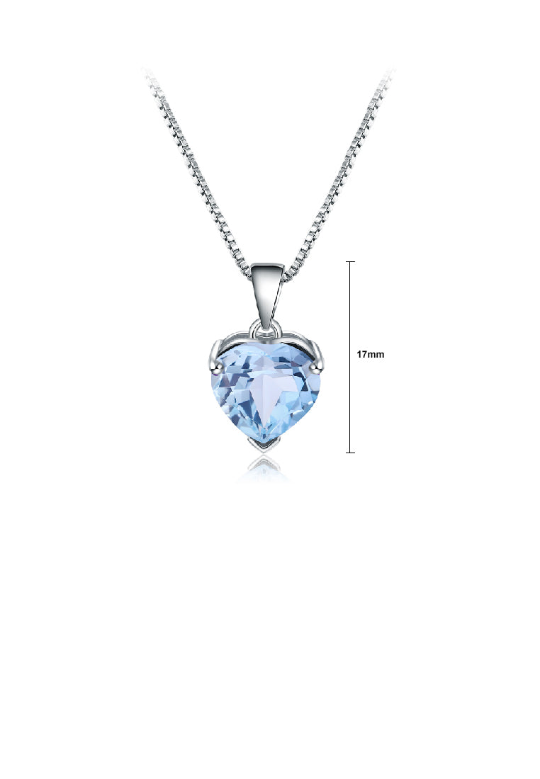 925 Sterling Silver Simple Romantic Heart Pendant with Blue Topaz and Necklace
