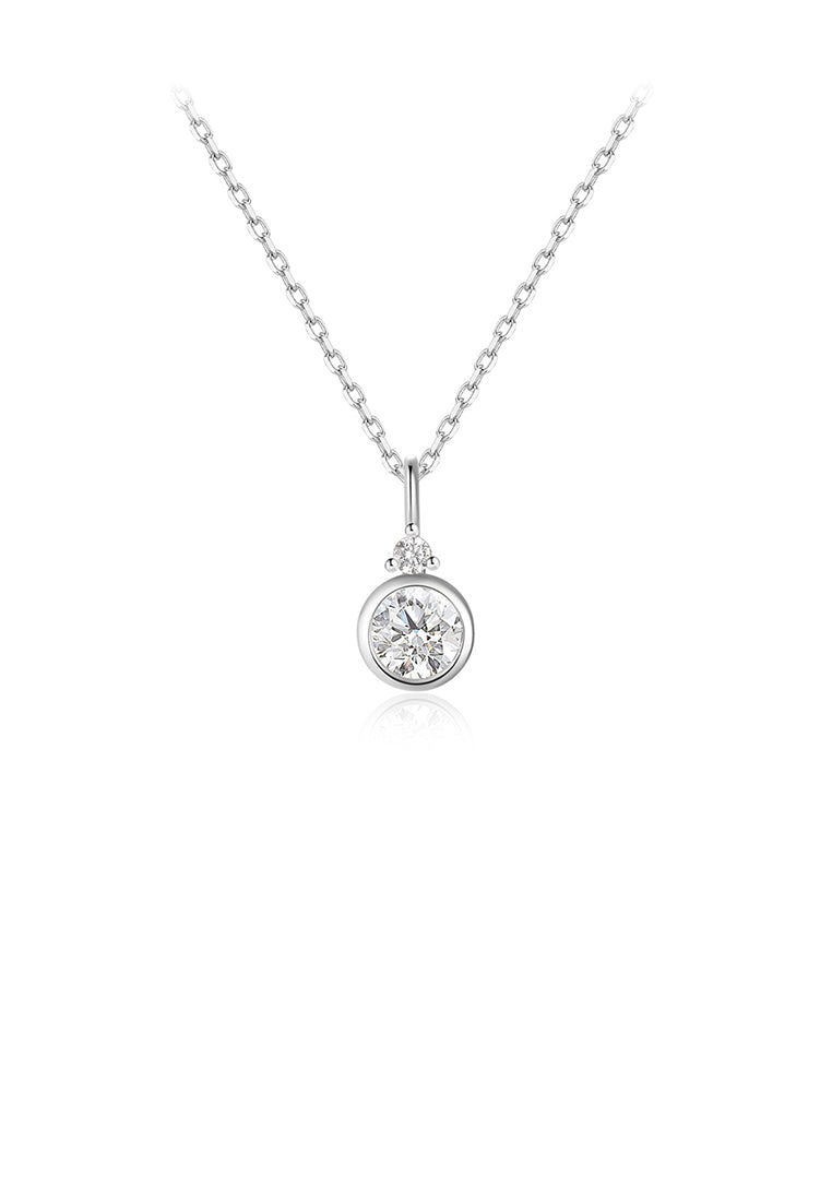 925 Sterling Silver Simple and Fashion Geometric Round Pendant with Cubic Zirconia and Necklace - Luxurious Look