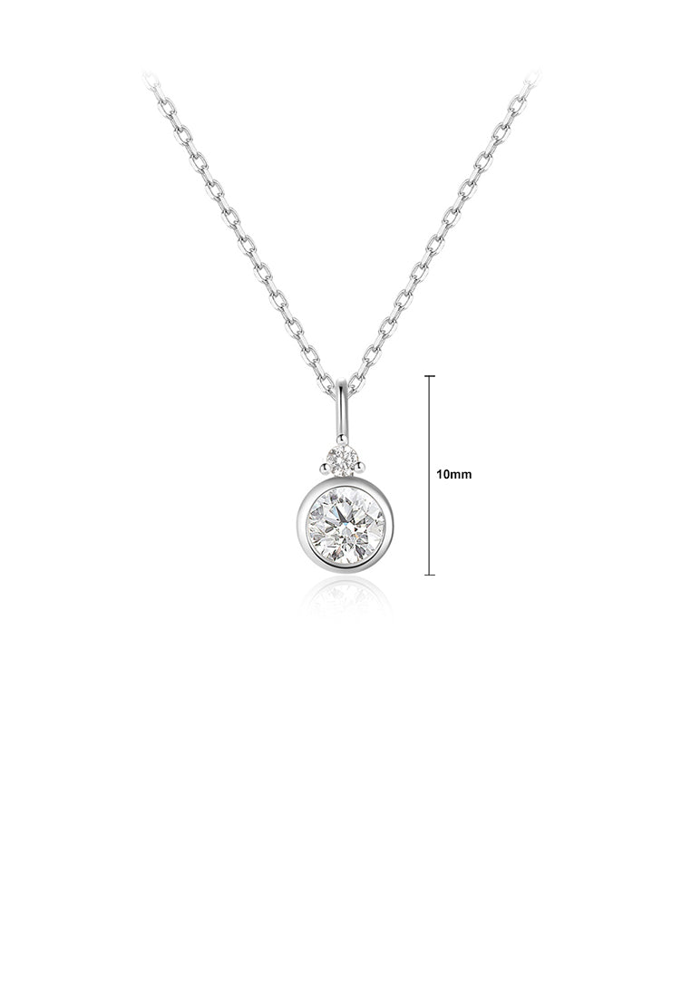 925 Sterling Silver Simple and Fashion Geometric Round Pendant with Cubic Zirconia and Necklace - Luxurious Look