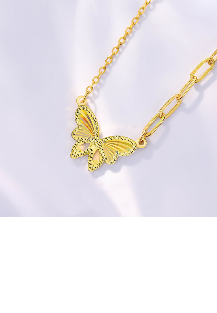 925 Sterling Silver Plated Gold Fashion Temperament Butterfly Pendant with Necklace