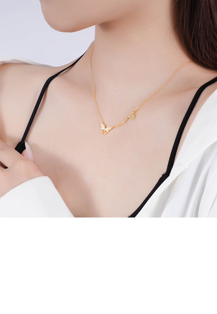 925 Sterling Silver Plated Gold Fashion Temperament Butterfly Pendant with Necklace