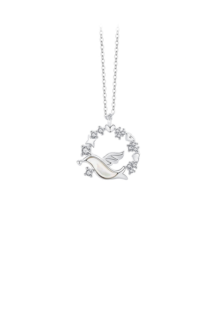 925 Sterling Silver Fashion Simple Bird Circle Pendant with Cubic Zirconia and Necklace - Luxurious Look