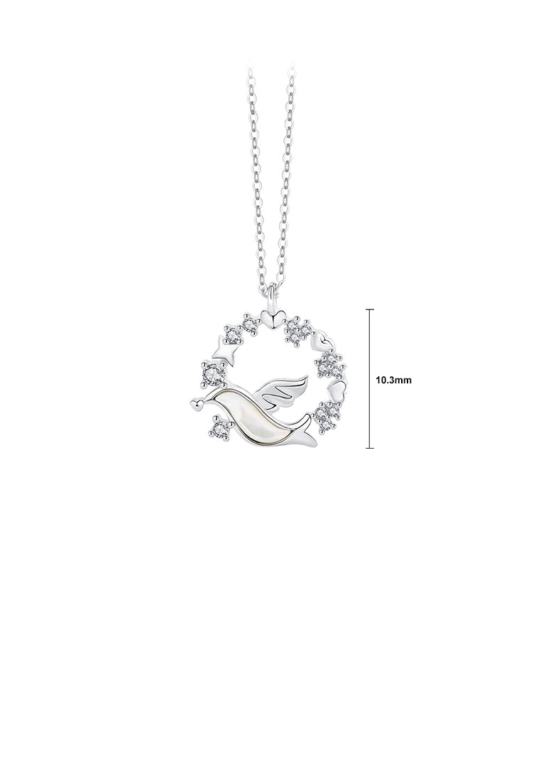 925 Sterling Silver Fashion Simple Bird Circle Pendant with Cubic Zirconia and Necklace - Luxurious Look