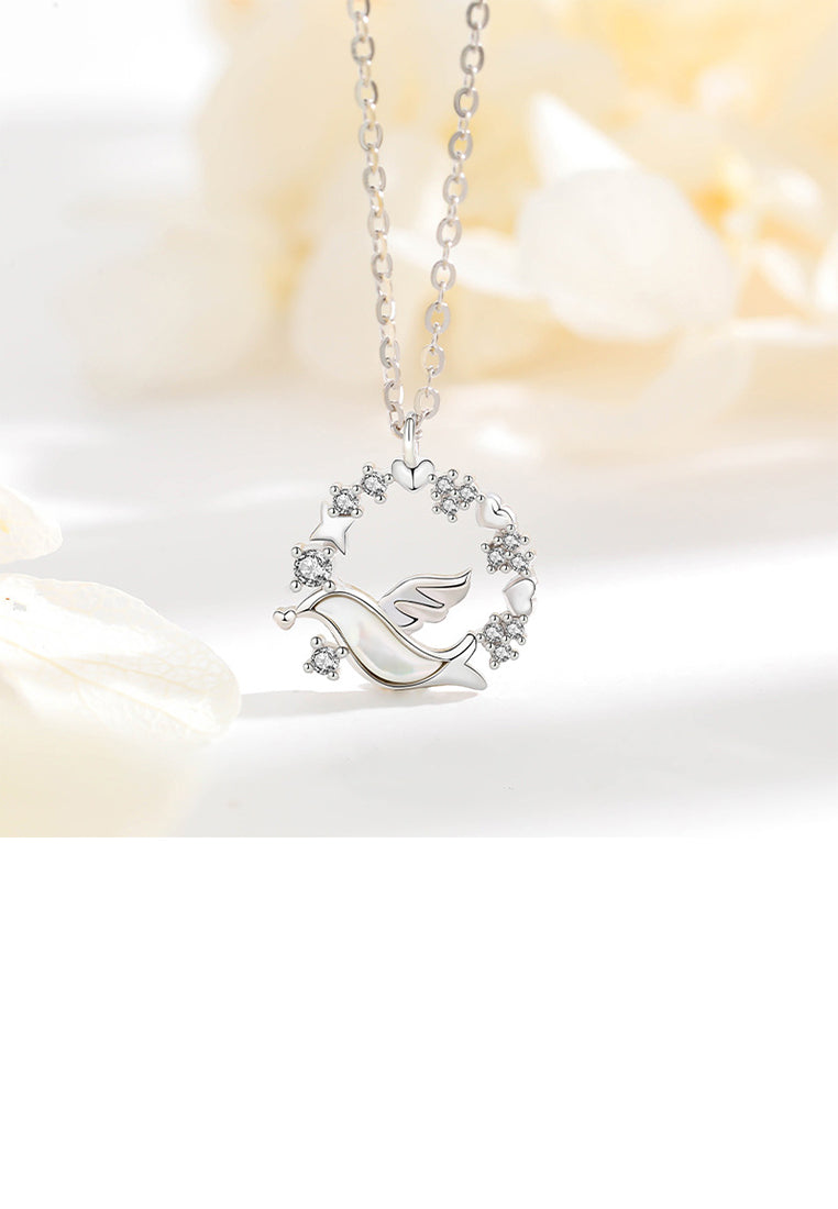 925 Sterling Silver Fashion Simple Bird Circle Pendant with Cubic Zirconia and Necklace - Luxurious Look