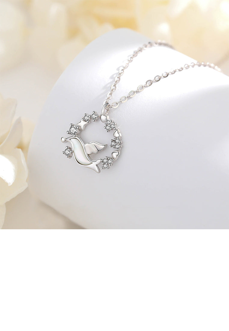 925 Sterling Silver Fashion Simple Bird Circle Pendant with Cubic Zirconia and Necklace - Luxurious Look