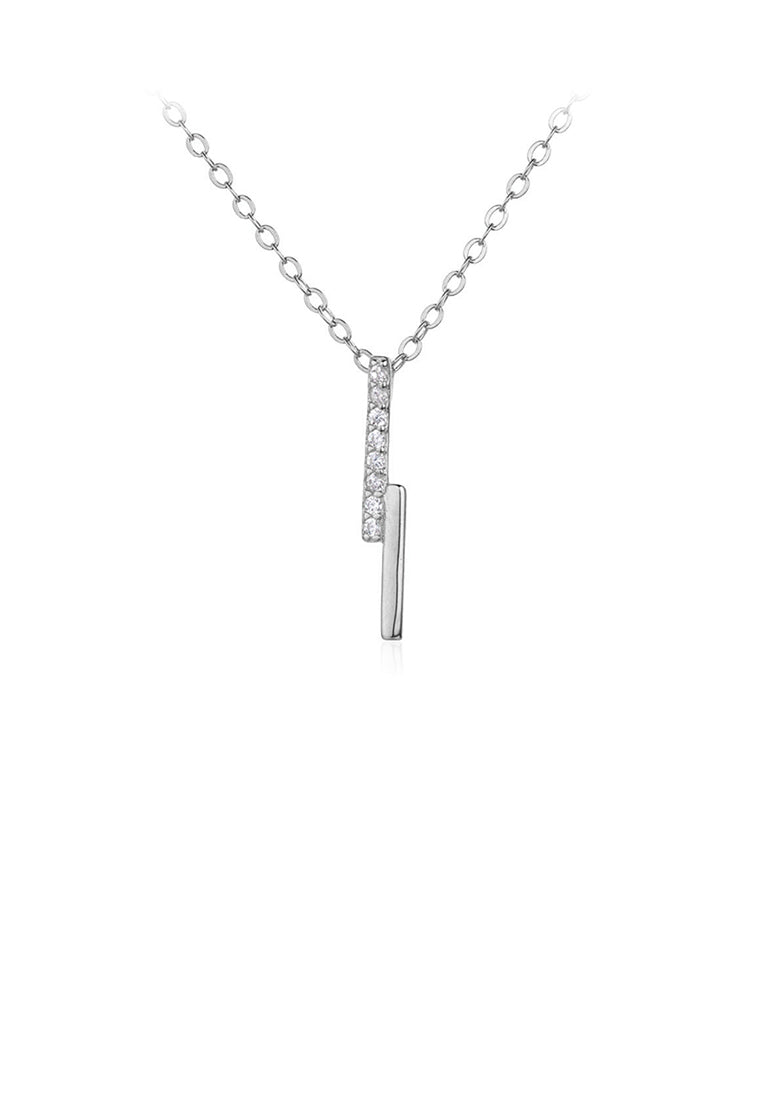 925 Sterling Silver Simple and Fashion Strip Geometric Pendant with Cubic Zirconia and Necklace - Luxurious Look