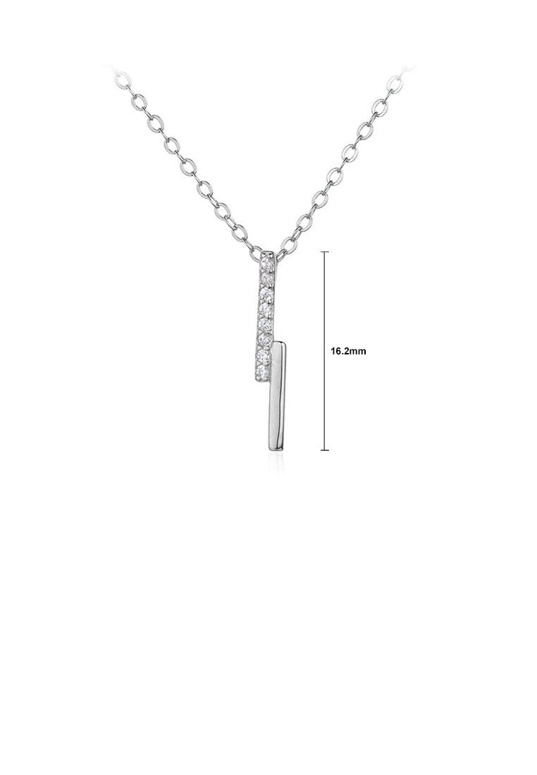 925 Sterling Silver Simple and Fashion Strip Geometric Pendant with Cubic Zirconia and Necklace - Luxurious Look