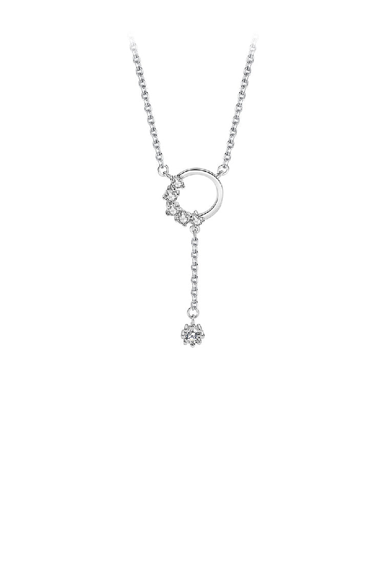 925 Sterling Silver Simple Fashion Geometric Circle Tassel Pendant with Cubic Zirconia and Necklace - Luxurious Look