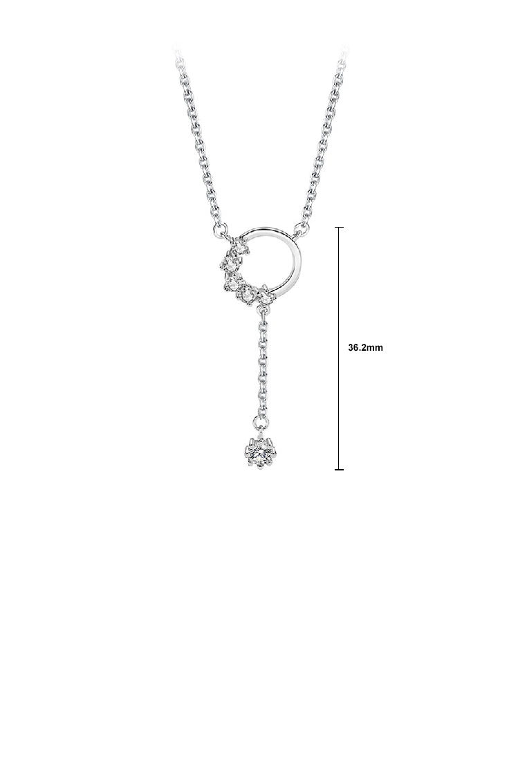 925 Sterling Silver Simple Fashion Geometric Circle Tassel Pendant with Cubic Zirconia and Necklace - Luxurious Look
