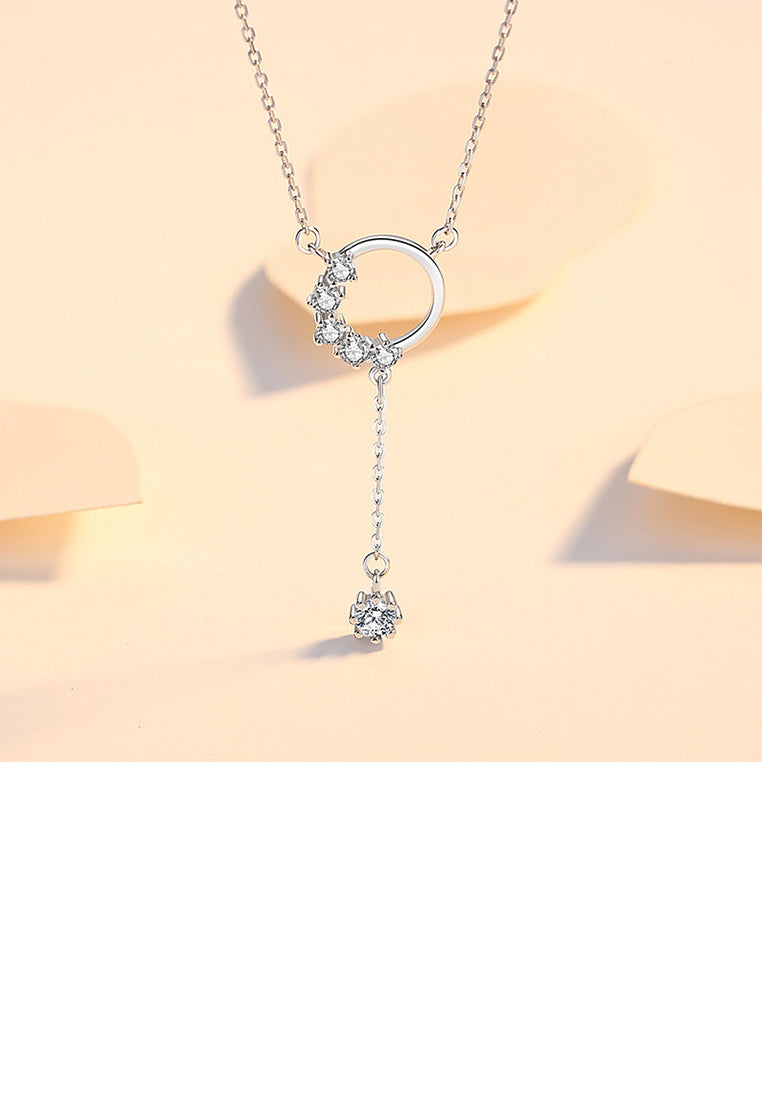 925 Sterling Silver Simple Fashion Geometric Circle Tassel Pendant with Cubic Zirconia and Necklace - Luxurious Look