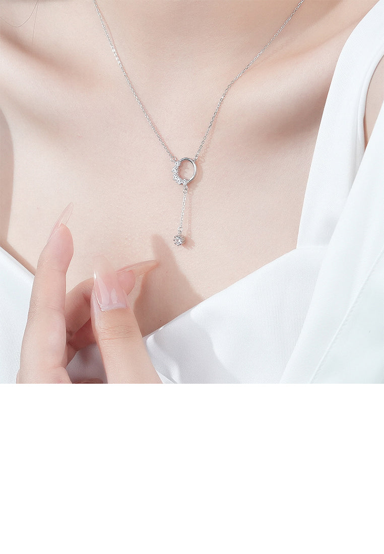 925 Sterling Silver Simple Fashion Geometric Circle Tassel Pendant with Cubic Zirconia and Necklace - Luxurious Look