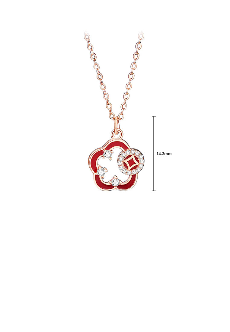 925 Sterling Silver Plated Rose Gold Fashion and Creative Coin Hollow Flower Pendant with Cubic Zirconia and Necklace - Luxurious Look