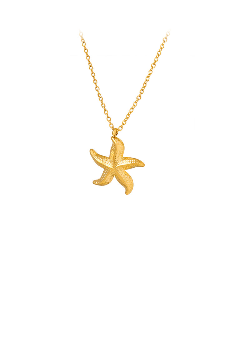 Fashion and Cute Plated Gold 316L Stainless Steel Starfish Pendant with Necklace