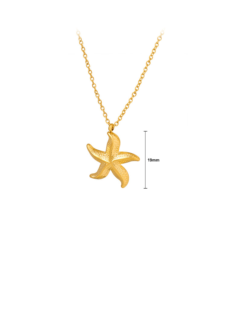 Fashion and Cute Plated Gold 316L Stainless Steel Starfish Pendant with Necklace
