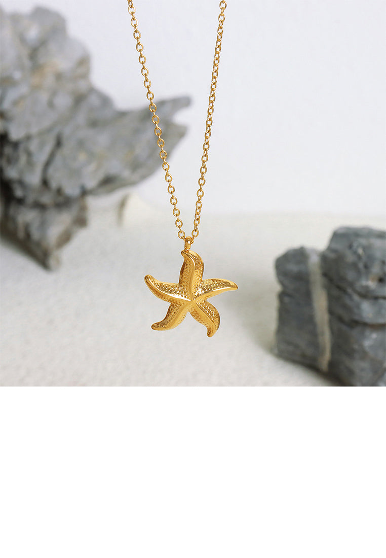 Fashion and Cute Plated Gold 316L Stainless Steel Starfish Pendant with Necklace