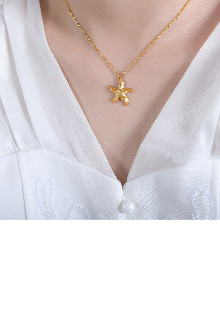 Fashion and Cute Plated Gold 316L Stainless Steel Starfish Pendant with Necklace