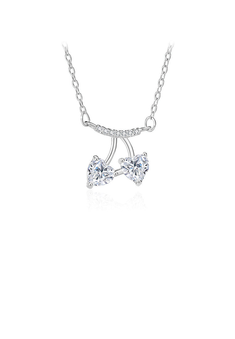 925 Sterling Silver Simple Sweet Cherry Pendant with Cubic Zirconia and Necklace - Luxurious Look