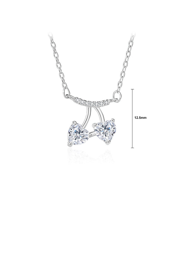925 Sterling Silver Simple Sweet Cherry Pendant with Cubic Zirconia and Necklace - Luxurious Look