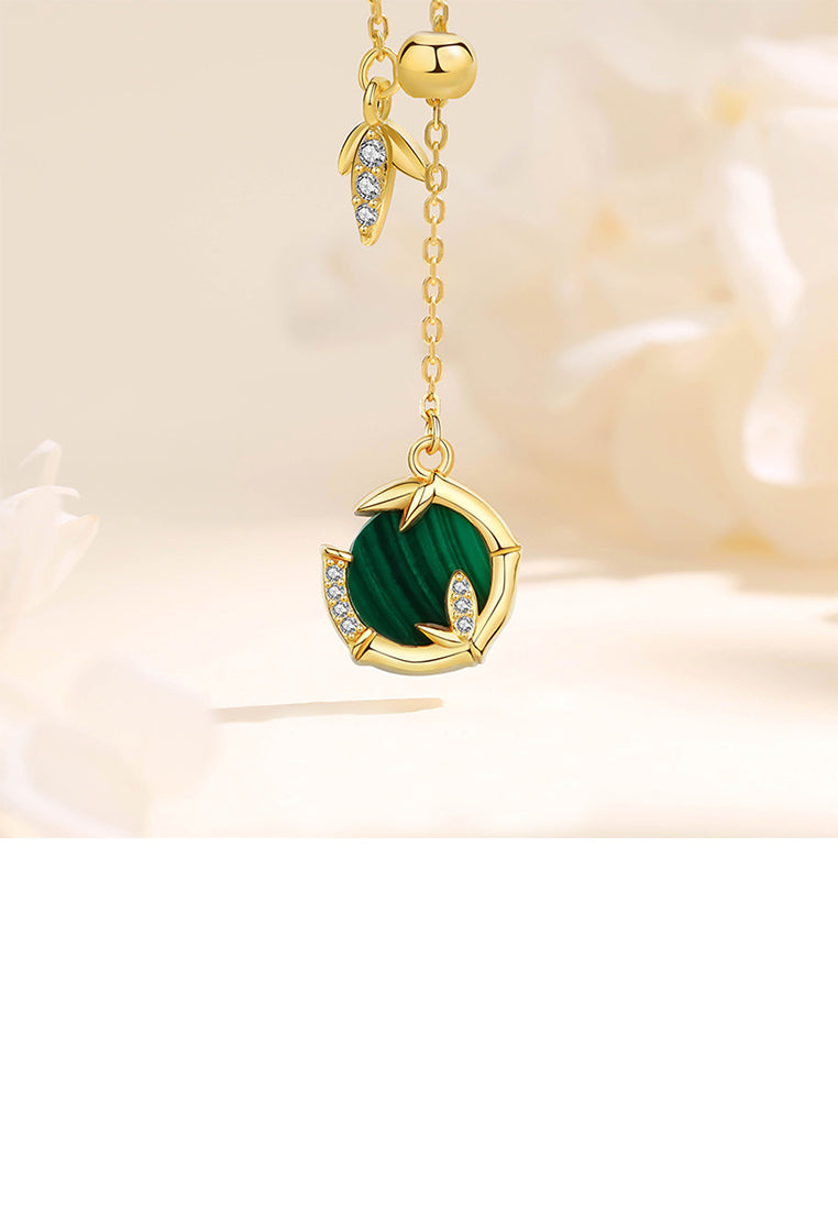 925 Sterling Silver Plated Gold Fashion Simple Bamboo Leaf Pendant with Cubic Zirconia and Necklace - Luxurious Look