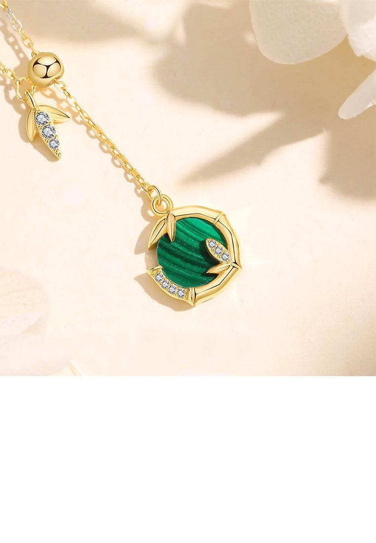 925 Sterling Silver Plated Gold Fashion Simple Bamboo Leaf Pendant with Cubic Zirconia and Necklace - Luxurious Look