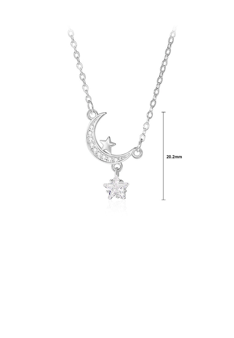 925 Sterling Silver Fashion Temperament Moon Star Pendant with Cubic Zirconia and Necklace - Luxurious Look