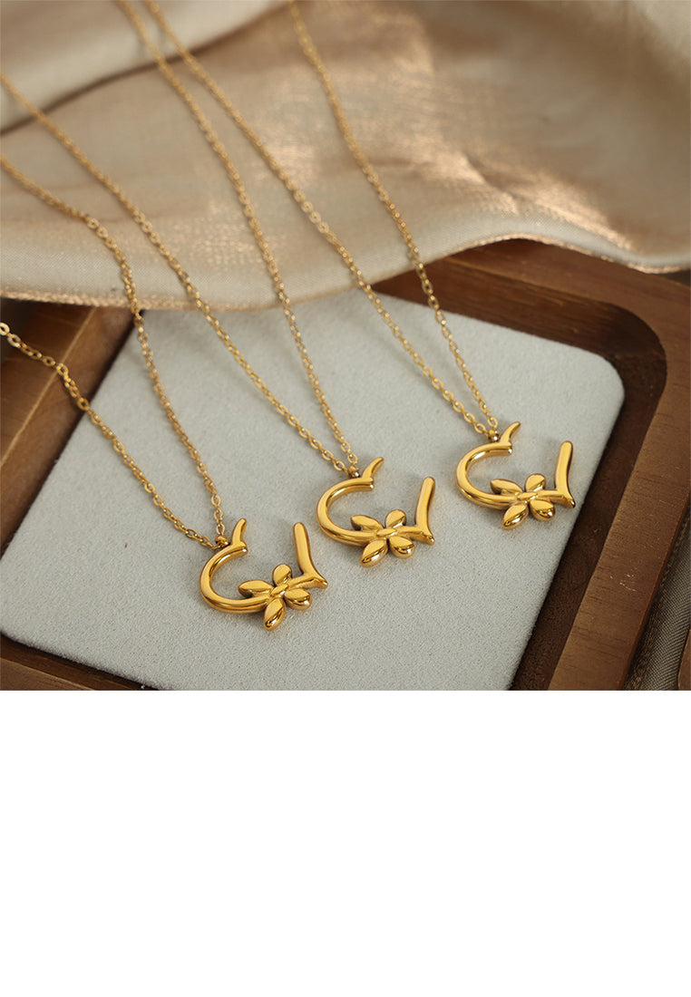Simple and Fashion Plated Gold 316L Stainless Steel Butterfly Heart-shaped Pendant with Necklace