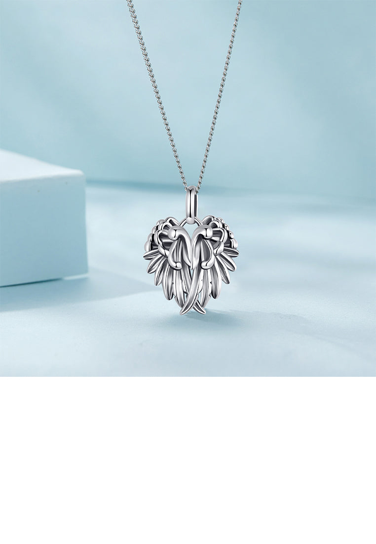 925 Sterling Silver Fashion Simple Angel Wings Pendant with Necklace