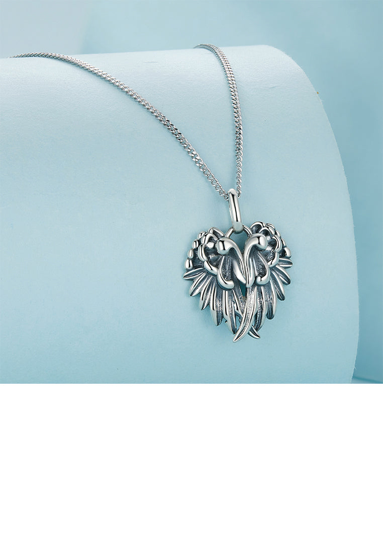 925 Sterling Silver Fashion Simple Angel Wings Pendant with Necklace
