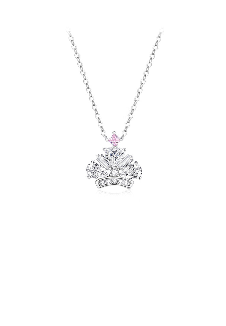 925 Sterling Silver Fashion Brilliant Crown Pendant with Cubic Zirconia and Necklace - Luxurious Look