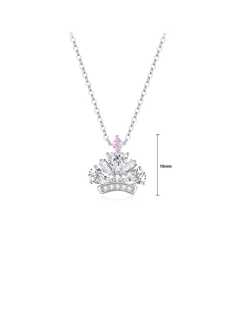 925 Sterling Silver Fashion Brilliant Crown Pendant with Cubic Zirconia and Necklace - Luxurious Look