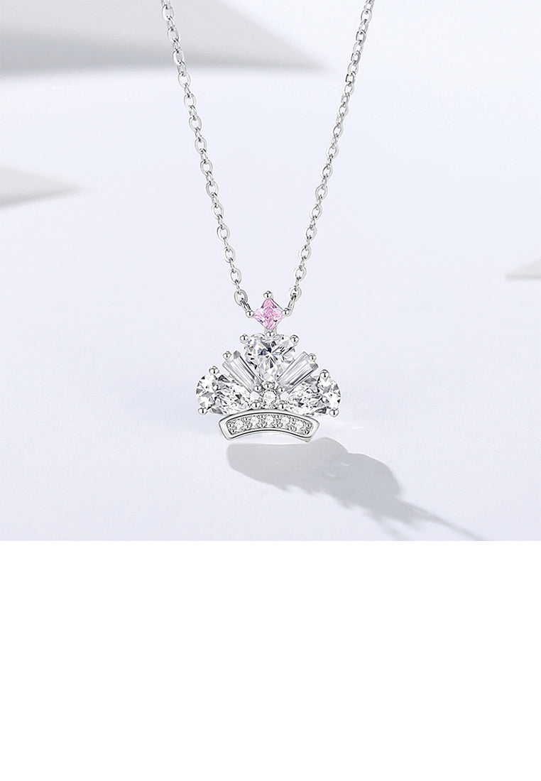 925 Sterling Silver Fashion Brilliant Crown Pendant with Cubic Zirconia and Necklace - Luxurious Look